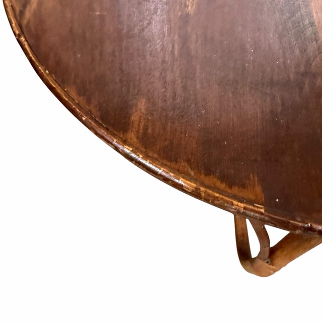 Brown Vintage Mid Century Bamboo and Wood Round Coffee or End Table For Sale - Image 8 of 8