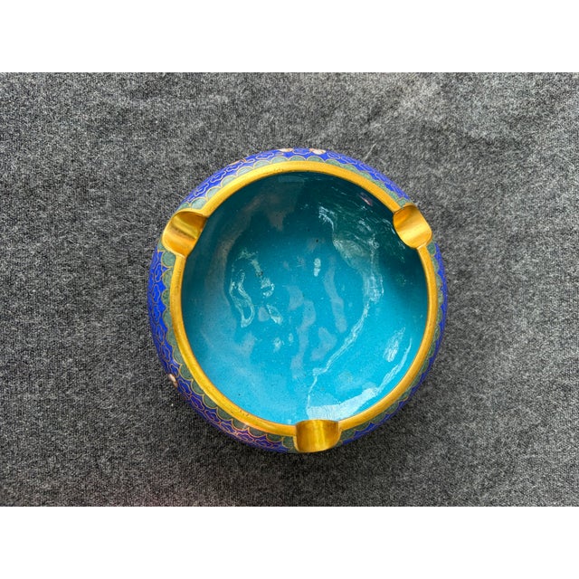 1970s Vintage Blue Floral Cliosonne Catchall For Sale - Image 5 of 9