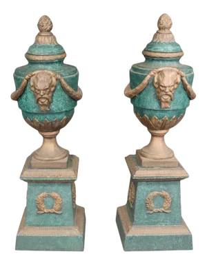 Pair of Verdigris and Metal Garden Urns
