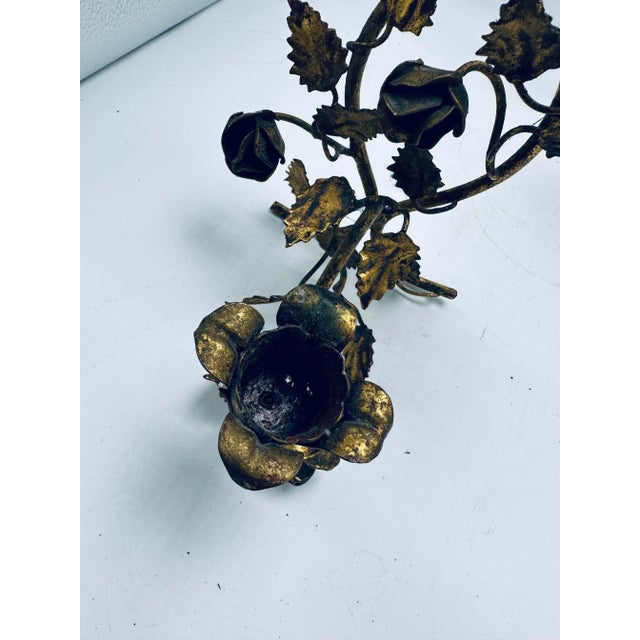 Gold Italian Gold Tole Candle Sconces, a Pair For Sale - Image 8 of 9