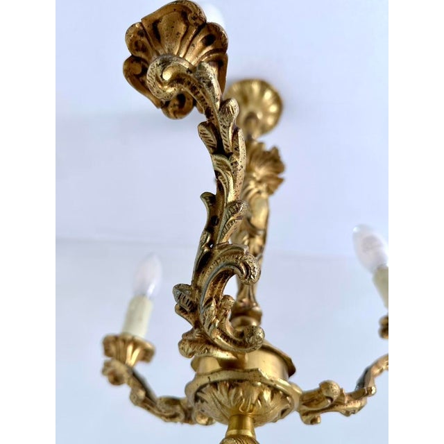Louis XV Cast Brass Three-Light Chandelier, France, 1940s For Sale - Image 12 of 16