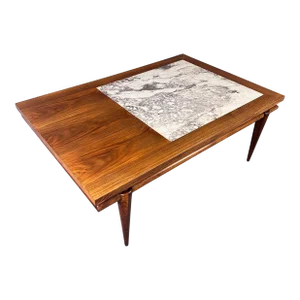 1960s John Widdicomb Marble and Walnut Coffee Table Robsjohn Gibbings Style