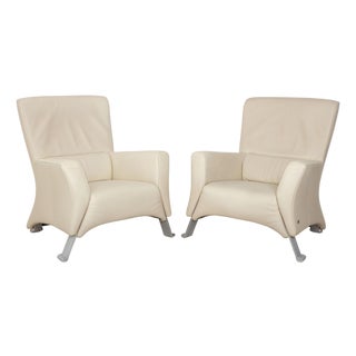 Leather 322 Armchairs White Cream from Rolf Benz, Set of 2 For Sale