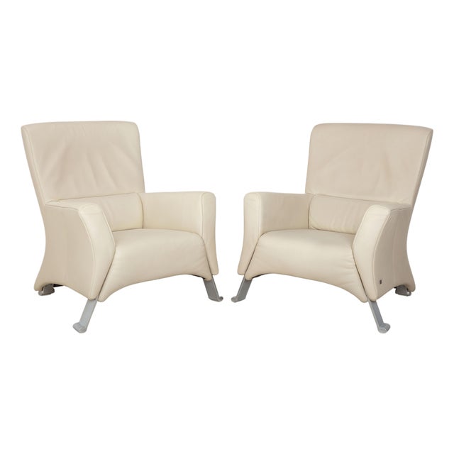Leather 322 Armchairs White Cream from Rolf Benz, Set of 2 For Sale