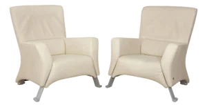 Leather 322 Armchairs White Cream from Rolf Benz, Set of 2