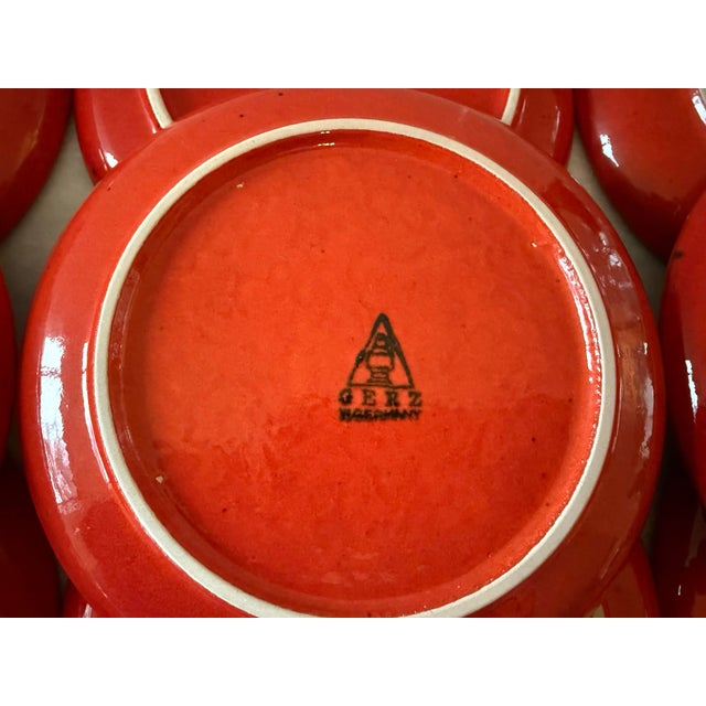 Red Set of 9 Red Gerz West Germany Pottery Saucers For Sale - Image 8 of 9