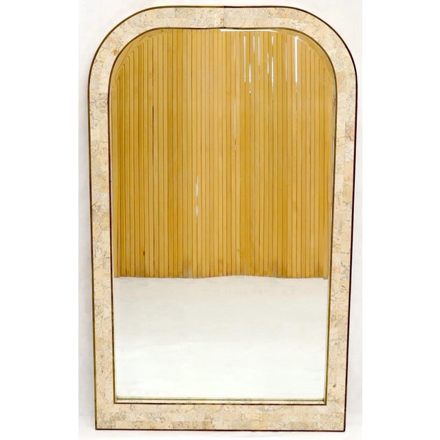 Mid 20th Century Mid 20th Century Large Tessellated Stone Veneer Brass Inlay Wall Mirror For Sale - Image 5 of 12