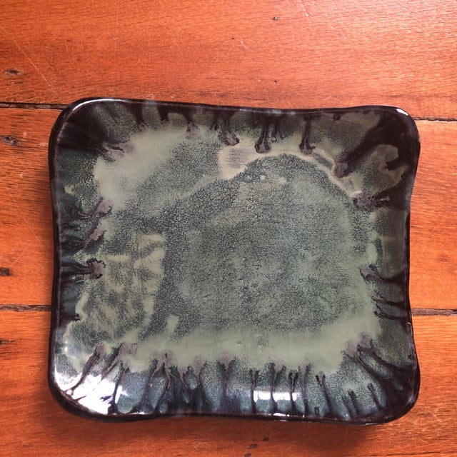 Pottery Art Handcrafted Dish/Platter/Tray Black/Olive Waves Signed by Rose Weiss Condition: great Measurements:...