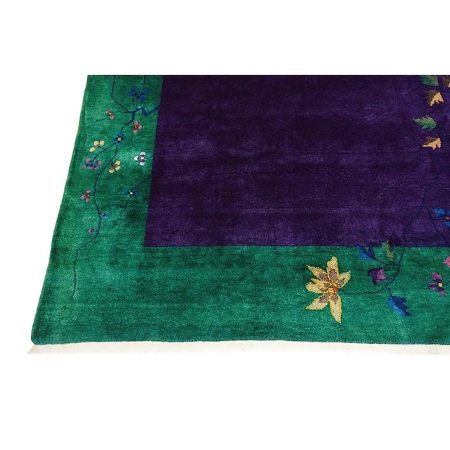 Art Deco 1920s Purple Open Field Floral Antique Chinese Art Deco Rug by Nichols Workshop For Sale - Image 3 of 9