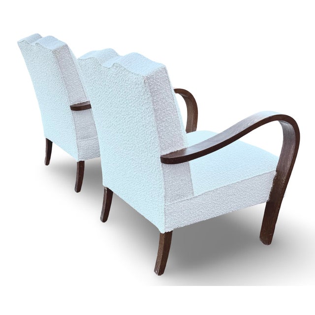 A Pair of 1930s Art Deco “Swan Song” Armchairs in Ivory Bouclé For Sale - Image 9 of 17