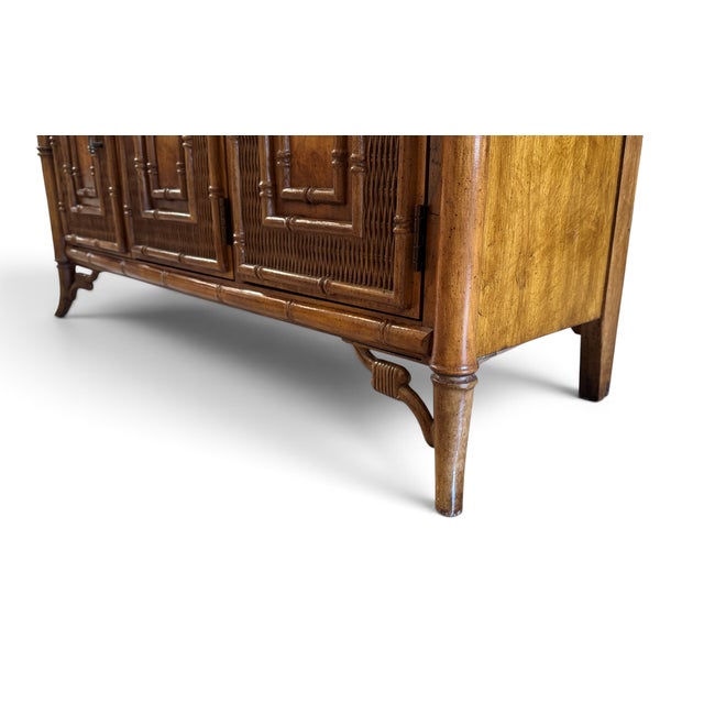 Stanley Faux Bamboo & Rattan Lighted China Display Cabinet For Sale - Image 10 of 18