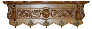 Dutch Oak Ornately Carved Cherub Wall Rack with Hanger Royal Hooks