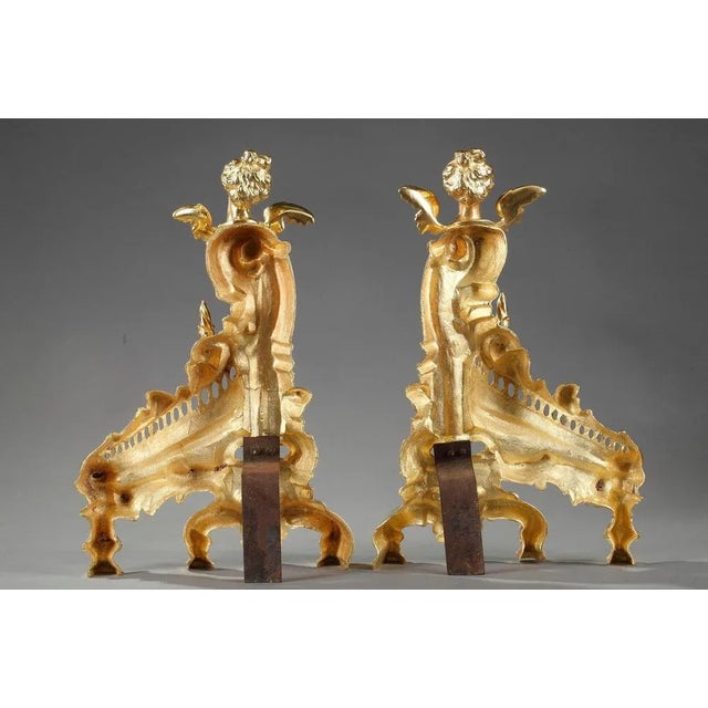 Rocaille-Style Ormolu Bronze Fireplace Andirons, Set of 2 For Sale - Image 11 of 12
