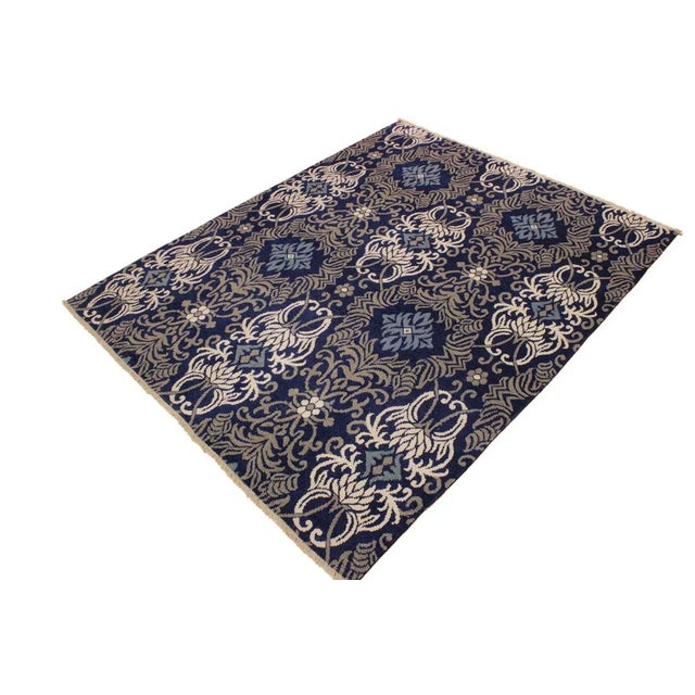 Shabby Chic 1990s Shabby Chic Modern Blue/Gray Wool & Viscouse Rug - 8'0 X 10'0 For Sale - Image 3 of 8