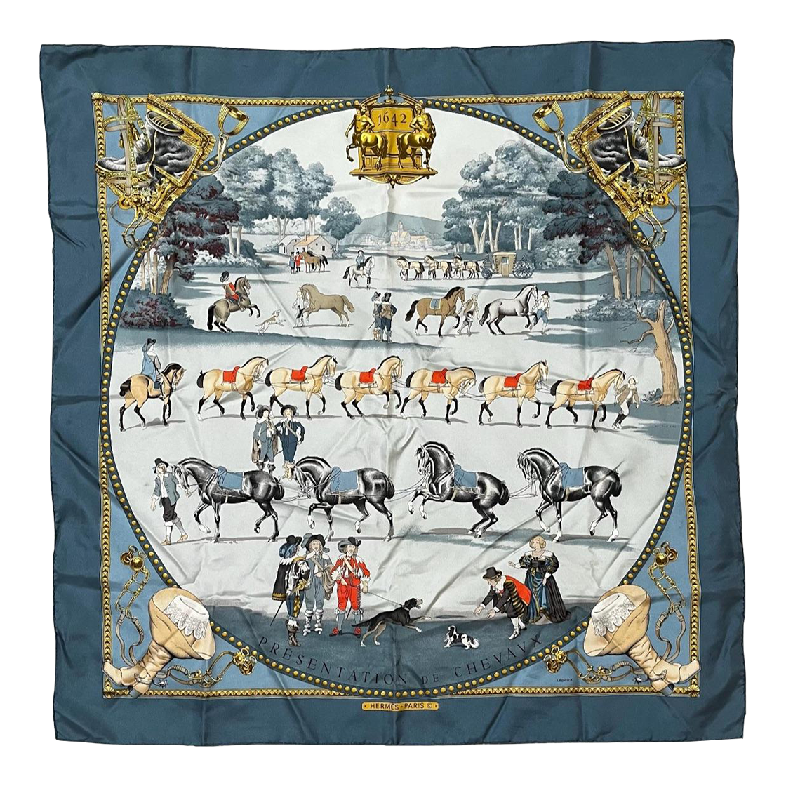 Vintage Hermes 90 Cm Silk Scarf Presentation De Chevaux by