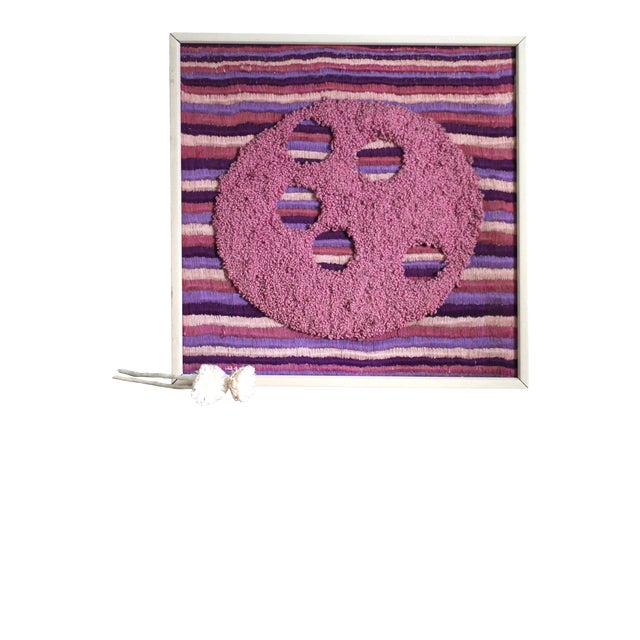 1970s Purple Fiber Textile Art, Framed For Sale