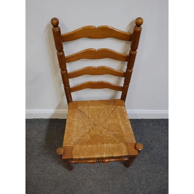 Brown Statton Furniture Solid Hard Rock Maple Colonial Early American Ladder Back Dining Side Chair W. Rush Seat For Sale - Image 8 of 10