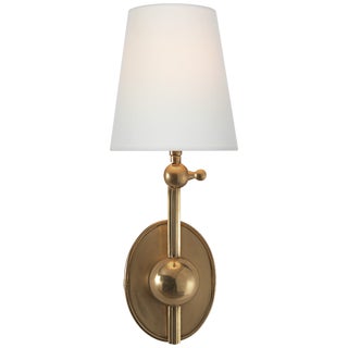 Thomas O'Brien for Visual Comfort Signature Alton Pivoting Sconce in Hand-Rubbed Antique Brass with Linen Shade For Sale