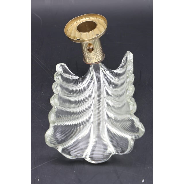 Brass Art Decò Wall Light Trasparent Murano Glass Leave by Barovier E Toso, 1950s For Sale - Image 8 of 13
