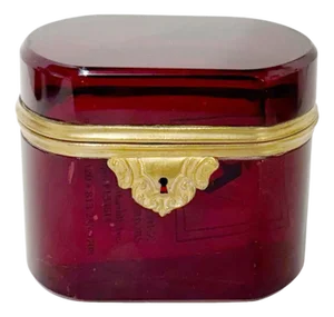 19th Century French Ruby Red Glass Box With Gilt Bronze Mounts