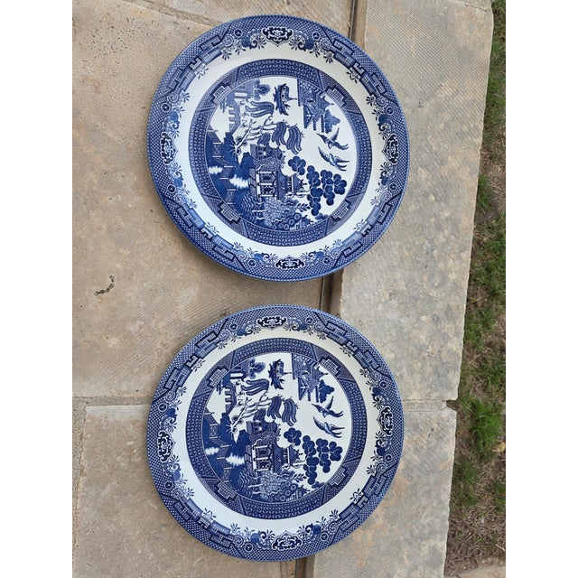 Pair of Blue and White Chargers Blue Willow Platters For Sale - Image 4 of 7