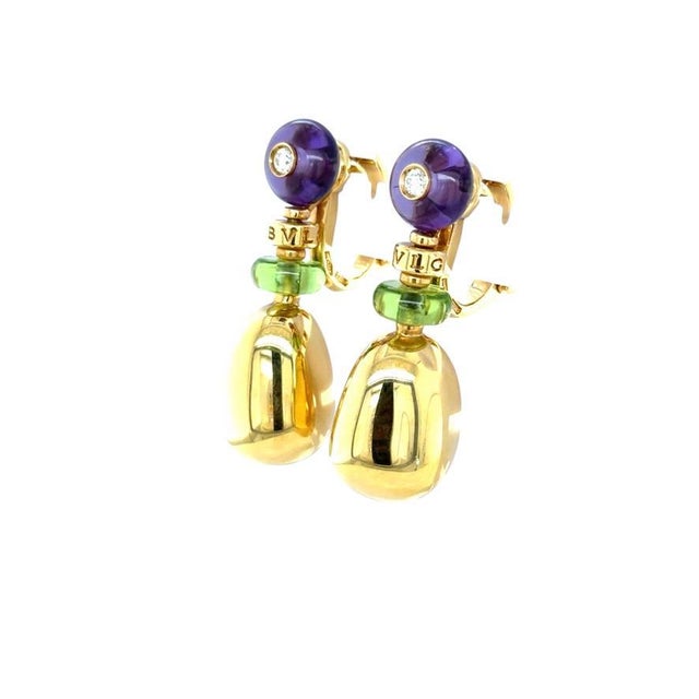 Contemporary Bvlgari, Mediterranean Eden Diamond, Amethyst and Peridot Earrings, 18k, A Pair For Sale - Image 3 of 7