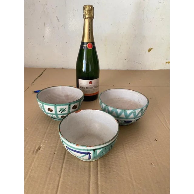 Ceramic Bowls in Green, Blue and Brown Color by Robert Picault, France, 1950s, Set of 3 For Sale - Image 10 of 13