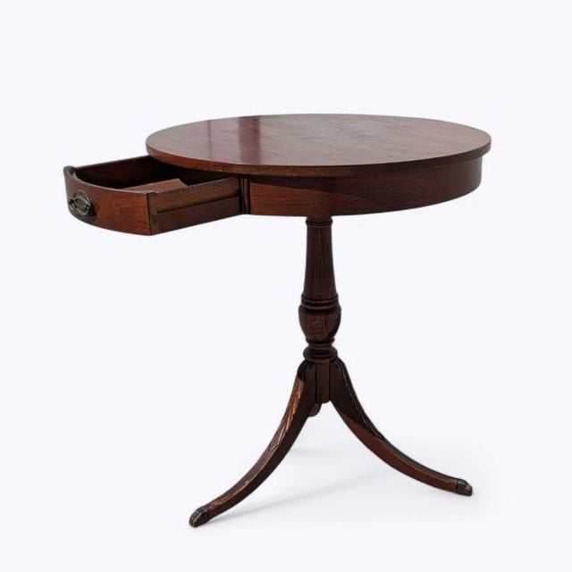 Mid-Century Mersman Round Wood Pedestal Side Table With Drawer For Sale - Image 16 of 17