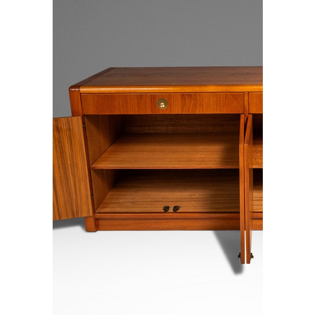 Elegant Mid-Century Danish Modern Cabinet / Sideboard / Credenza in Teak & Brass by D-Scan, C. 1980's For Sale - Image 14 of 18