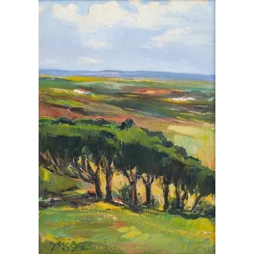 "Landscape". Oil on platex. Signed. Dimensions: 38 x 26 cm.
