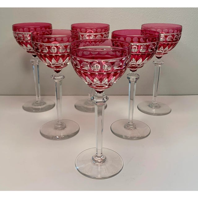 Traditional Val St Lambert "Zermatt Cut Avon" Red-Cut-To-Clear, Wine Glasses- Set of 6 For Sale - Image 3 of 5