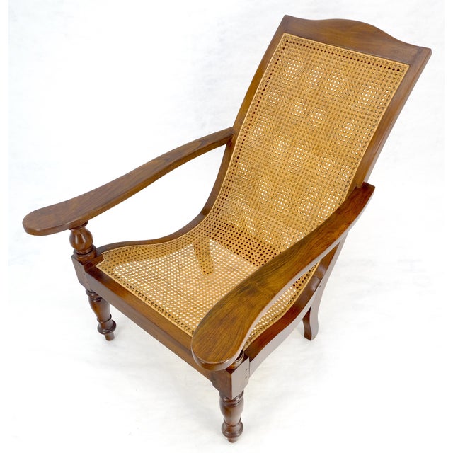 Solid Turned Teak Mid Century Modern Cane Back Lounge Chair MINT For Sale - Image 6 of 18