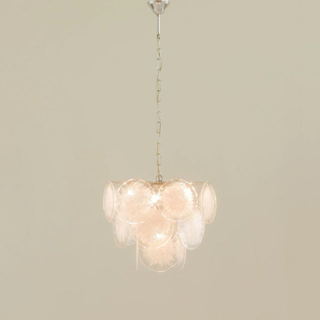 Vistosi Murano glass disc chandelier was manufactured in Italy in the 1970s. When fully assembled, its diameter is 39 cm...