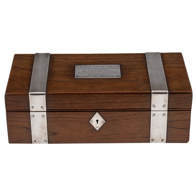 20th Century British Silver & Wood h.m.s Majestic Box, 1905 For Sale