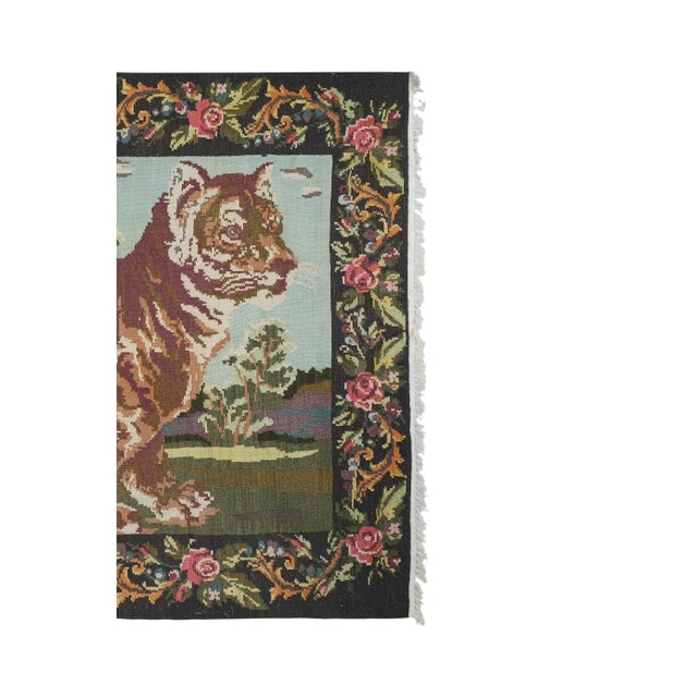 Mid-Century Modern Vintage Tiger Kilim Rug - Animal Tapestry For Sale - Image 3 of 13