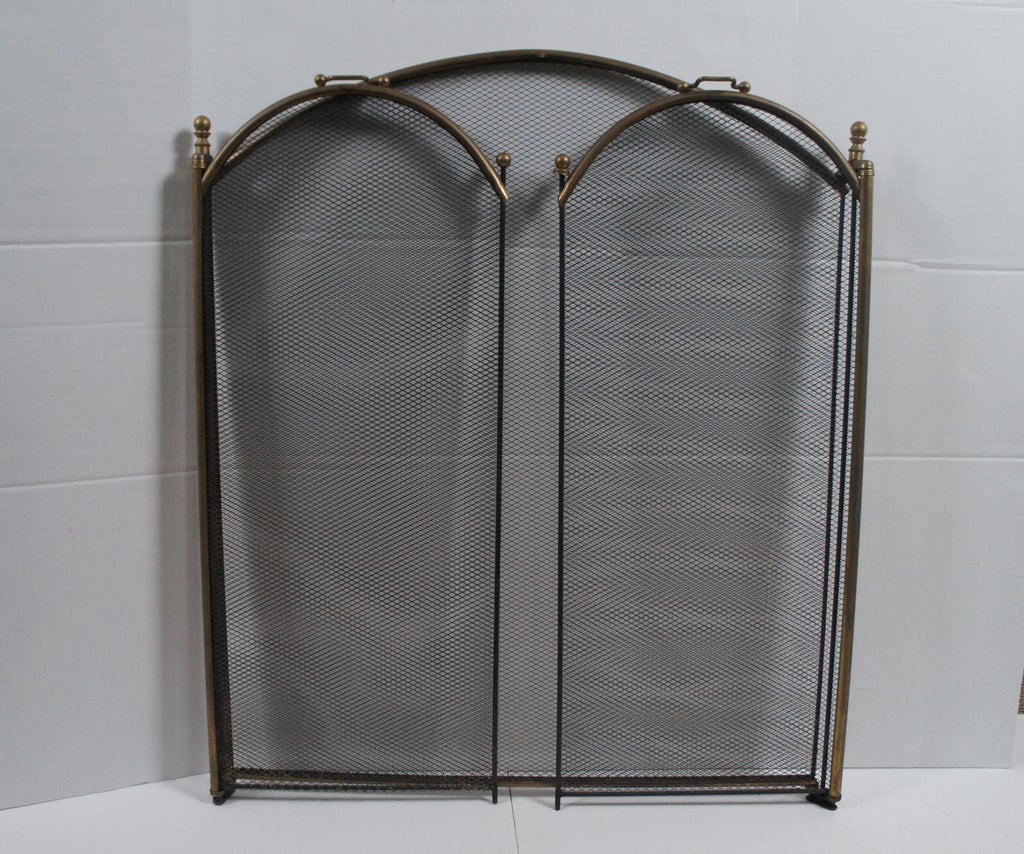 Écran De Cheminée Pliant Vintage Noir Avec Accents Laiton - 4 Panneaux, 32.5 Pouces