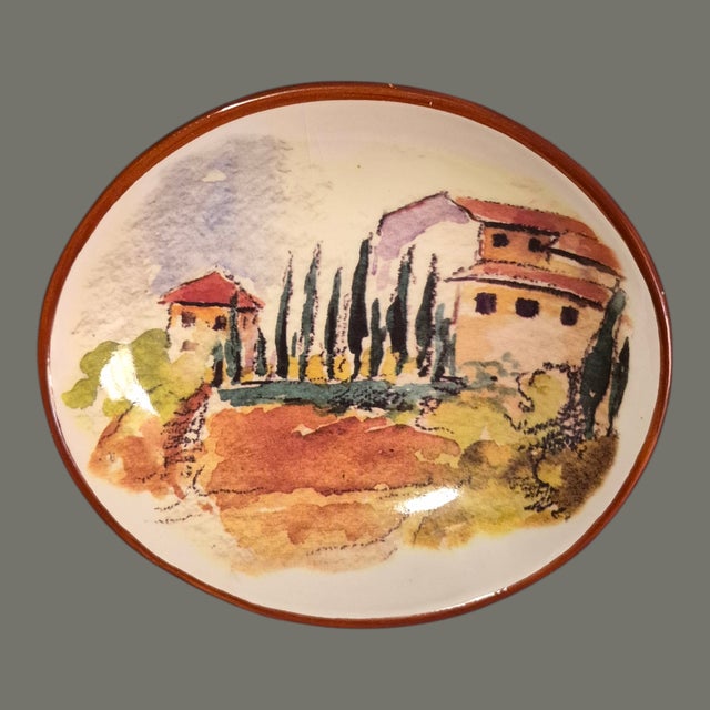 Late 20th Century Three Tuscan Scene Painted "Villa/Landscape" Williams Sonoma Dipping Oval Bowls For Sale - Image 6 of 8