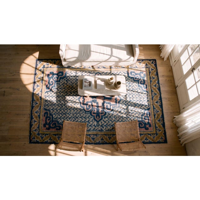 Textile 1820s Blue Medallion Design Antique Ningxia Rug 2' X 3'6'' Handknotted Wool Carpet For Sale - Image 7 of 9