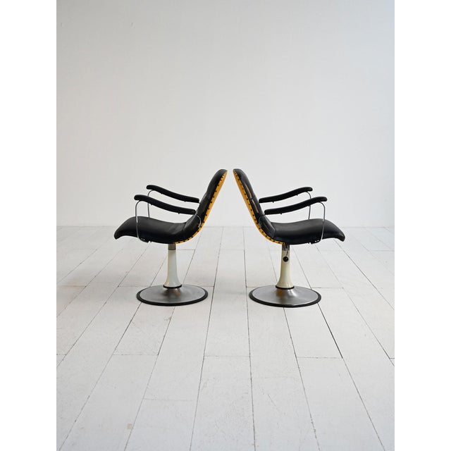 Swivel Armchairs in Skai and Steel, 1970s, Set of 2 For Sale - Image 14 of 14