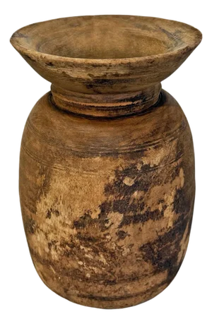 Vintage India Carved Wood Water Pot