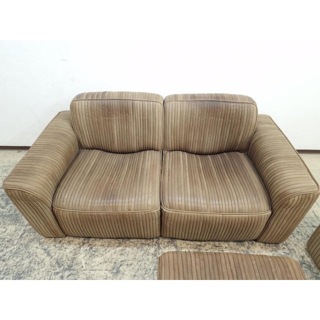 Brown 3-Seater Sofa, 2-Seater Sofa, Lounge Chair and Pouf in Leather by Ernst Lüthy for de Sede, Set of 4 For Sale - Image 8 of 18
