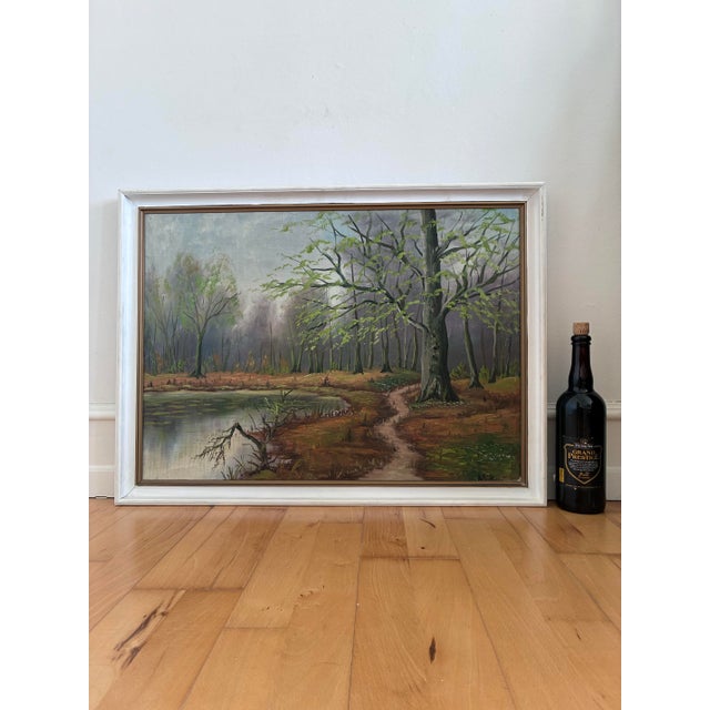 Vintage Original Forest Landscape Oil Painting, Circa 1960s For Sale - Image 11 of 13