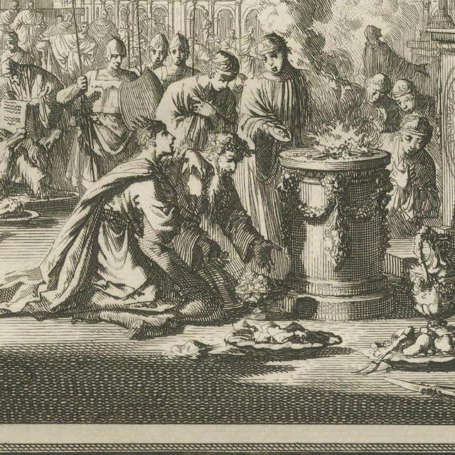 Pieter Mortier, Idolatry of Manasseh and the Piety of King Josiah, Pieter 1700, Engraving For Sale - Image 4 of 12