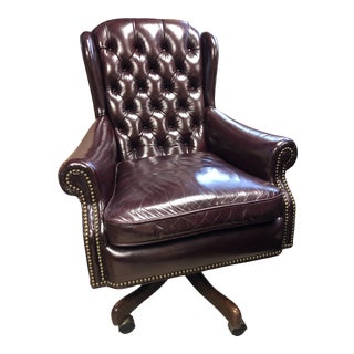 Vintage Executive Leather Swivel Desk Chair With Nail Head Trim For Sale