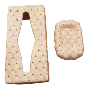 Vintage 1970s Gold Polka Dot Bathroom Accessories Set of Kleenex Holder and Soap Dish - 2 Pieces