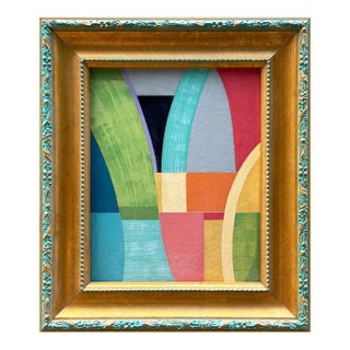 Contemporary Colorful Abstract Oil Painting in Vintage Frame For Sale