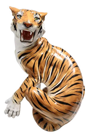 Large Vintage Hand Painted Ceramic Roaring Tiger, 1950s