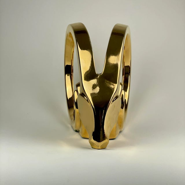 Vintage 18K gold gilded ceramic ram head statue by Jaru of California. It's a big piece, measuring 16" wide by 12" high by...