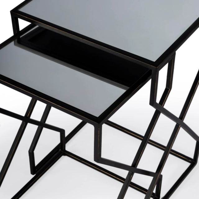 Demi Modern Mirrored Nesting Tables, Black - Set of 2 For Sale In Chicago - Image 6 of 7