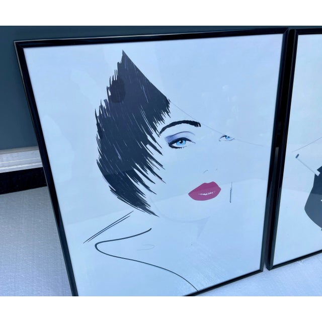 Patrick Nagel Style Art Deco Women Prints - a Pair For Sale In Miami - Image 6 of 7